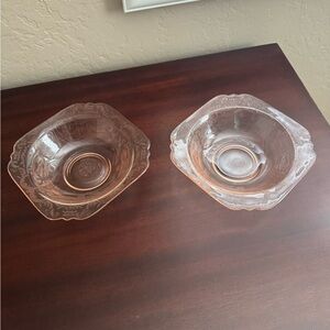 Vintage Pink Indiana Glass Recollection Madrid Square 7" Soup Bowl Set Of Two